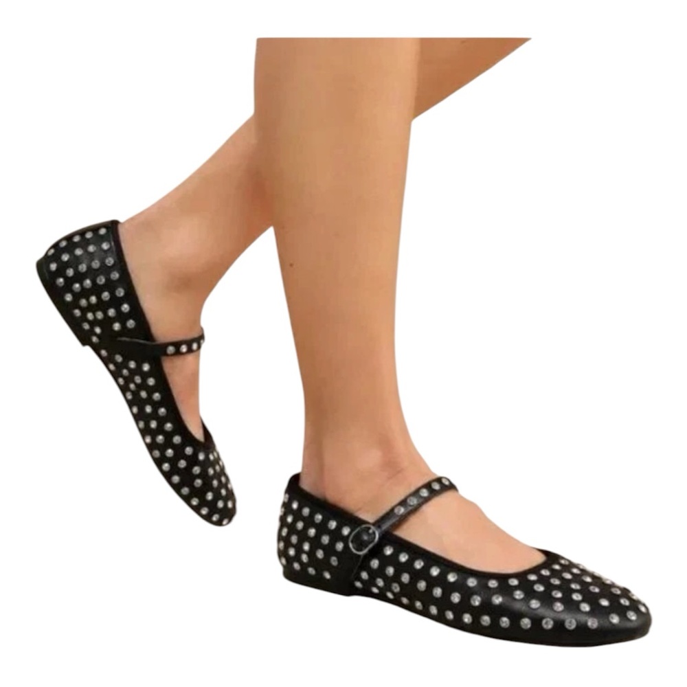 House of Harlow 1960 Black Studded Mary Jane Flats Size 8 1/2 NWOB